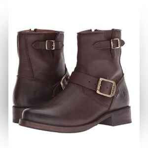 Frye Vicky Buckle Leather Boot Dark Brown Size 8